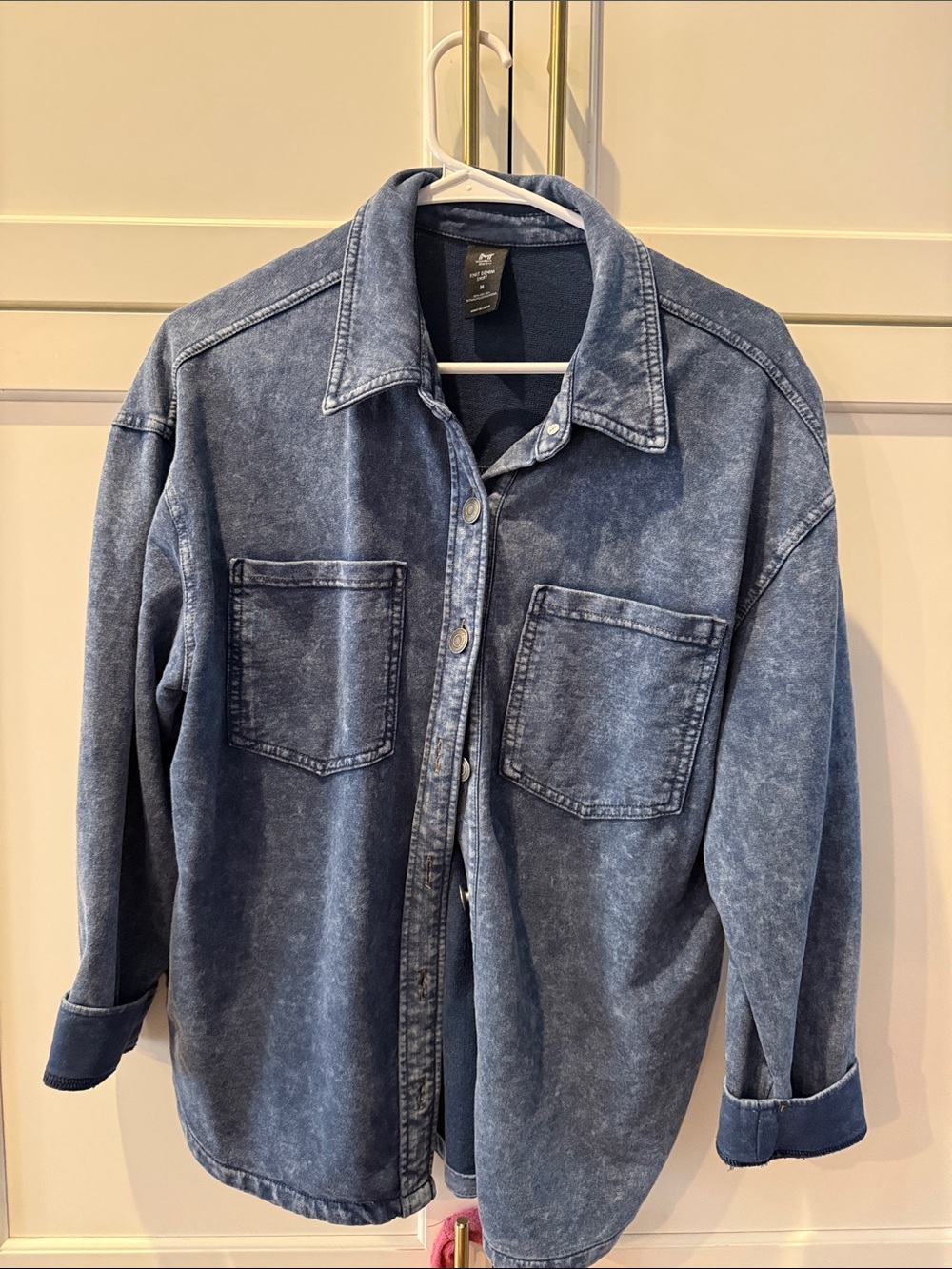 Washed Blue stretchy Denim Button-Up Shirt Jacket